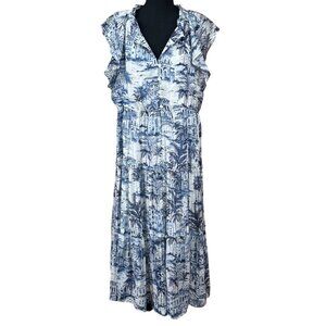 London Times NWT Blue White Toile Pattern Gauze Midi Dress Size XL
